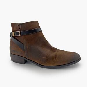 FRANCO SARTO "Santos" Ankle Strap Suede Leather Booties (Brown | Size 9M)